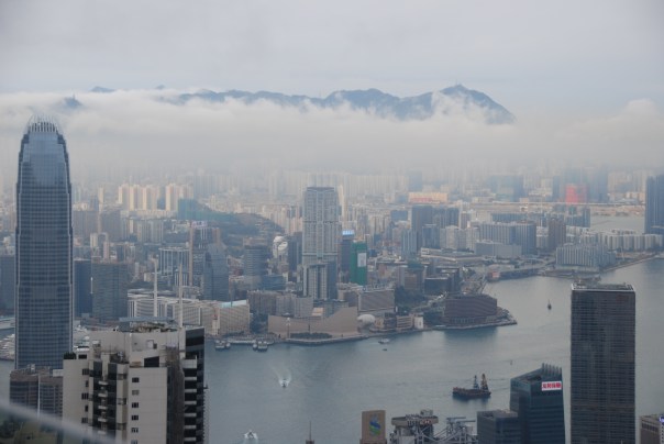 Rainy, cloudy view from the top of Victoria Peak. (photo by Robyn Bushong.)