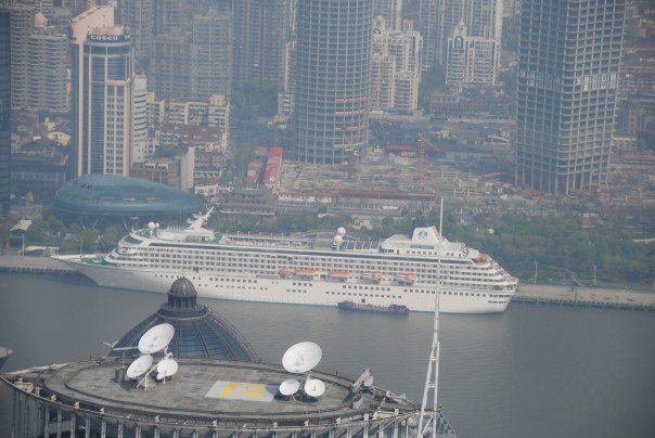 Foggy, hazy view from the 88th floor of the Jin Mao Building - second tallest skycraper in China.  ( Photo by Robyn Bushong.)