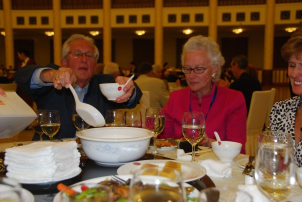 Family-style dining was typical for all lunches and dinners when sightseeing in China. (photo by Robyn Bushong.)